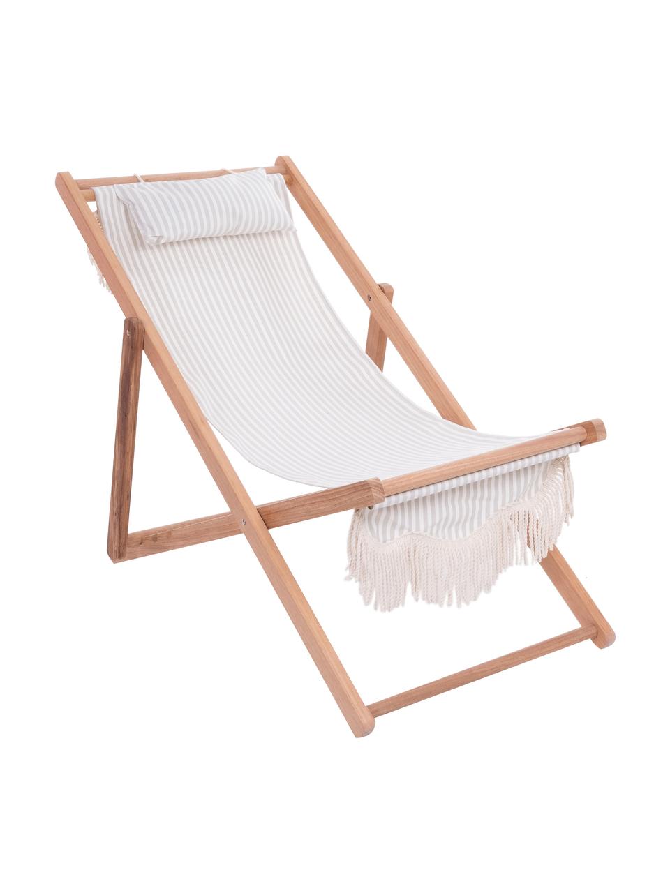 Leżak składany z frędzlami Sling, Stelaż: drewno naturalne, Jasne drewno naturalne, szałwiowy zielony, biały, S 59 x W 79 cm
