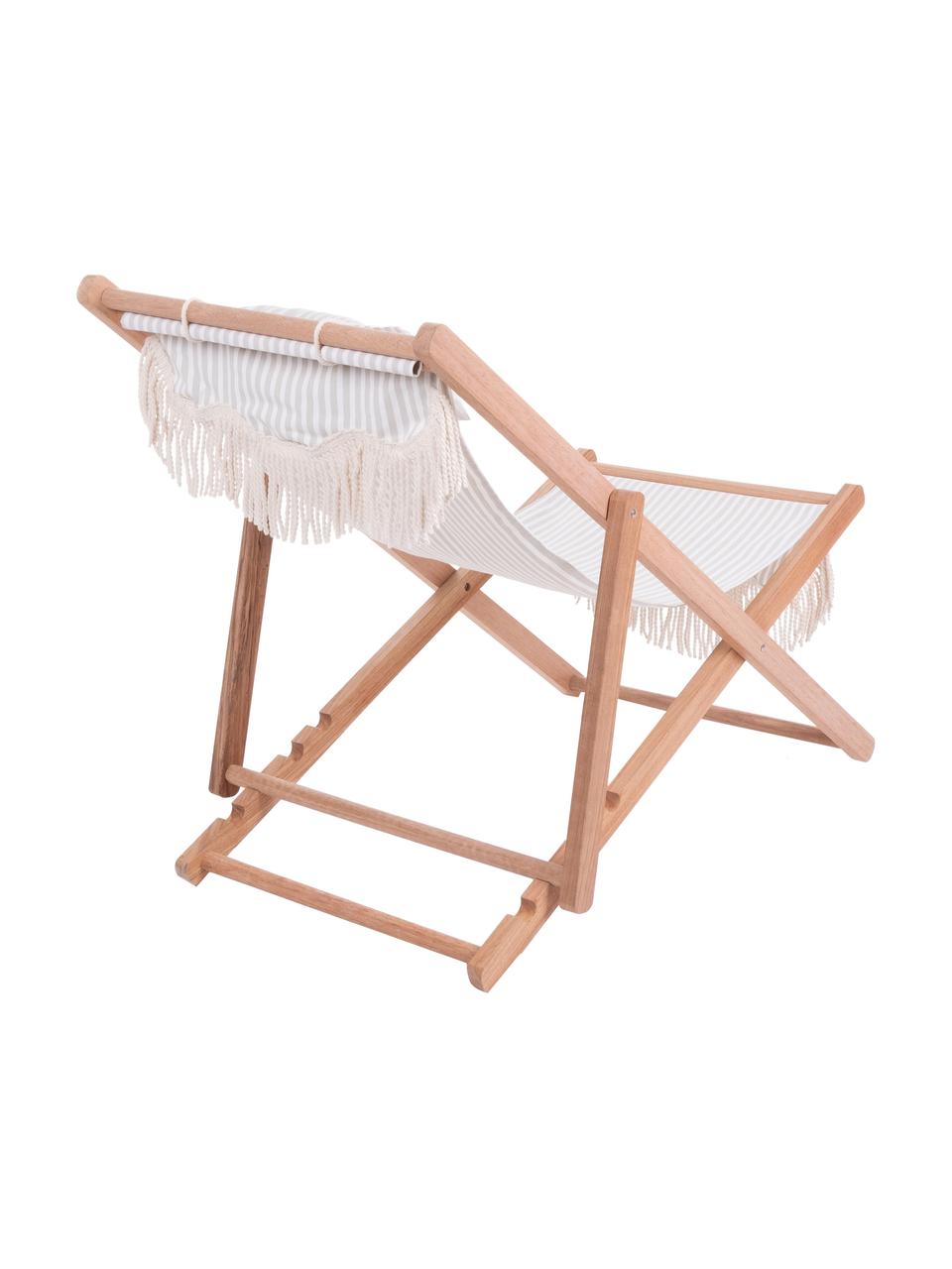 Tumbona plegable con flecos Sling, Asiento: 50% algodón, 50% poliéste, Flecos: algodón, Estructura: madera, Madera clara, verde salvia, blanco, An 59 x Al 79 cm