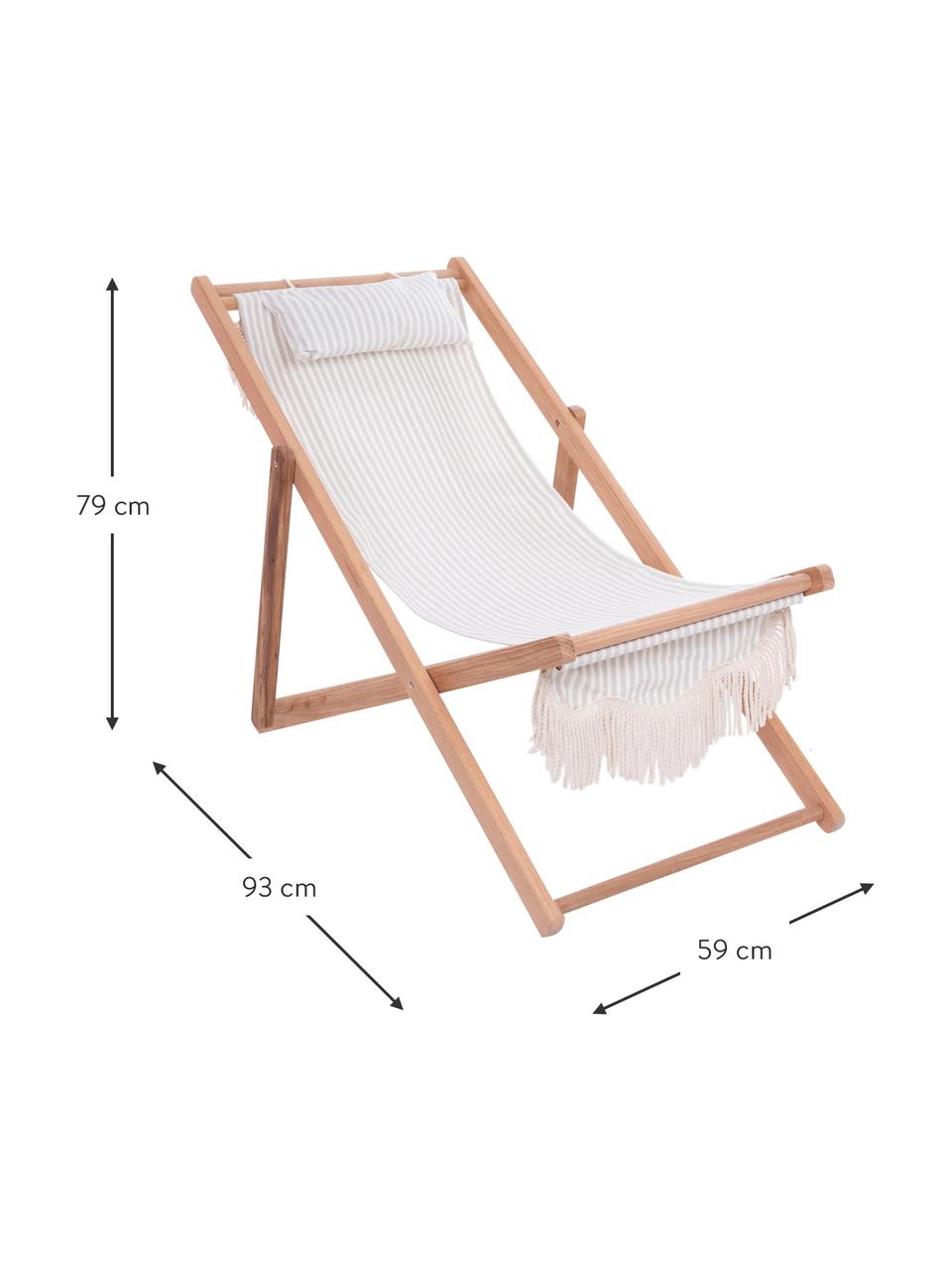 Inklapbare ligstoel Sling met franjes, Franjes: katoen, Frame: hout, Licht hout, saliegroen, wit, B 59 x H 79 cm