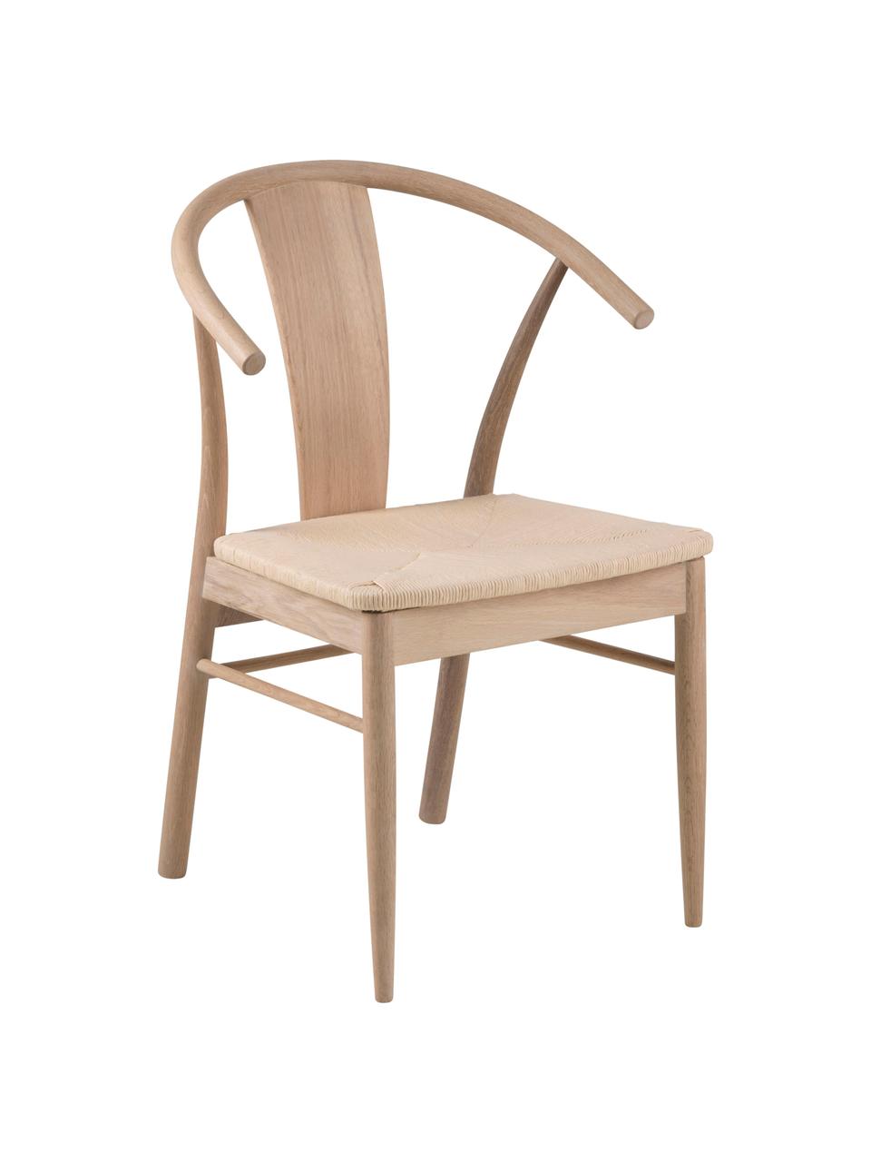 Krzesło z drewna z plecionym siedziskiem Janik, Stelaż: drewno dębowe, bielone, Drewno dębowe, S 54 x G 54 cm