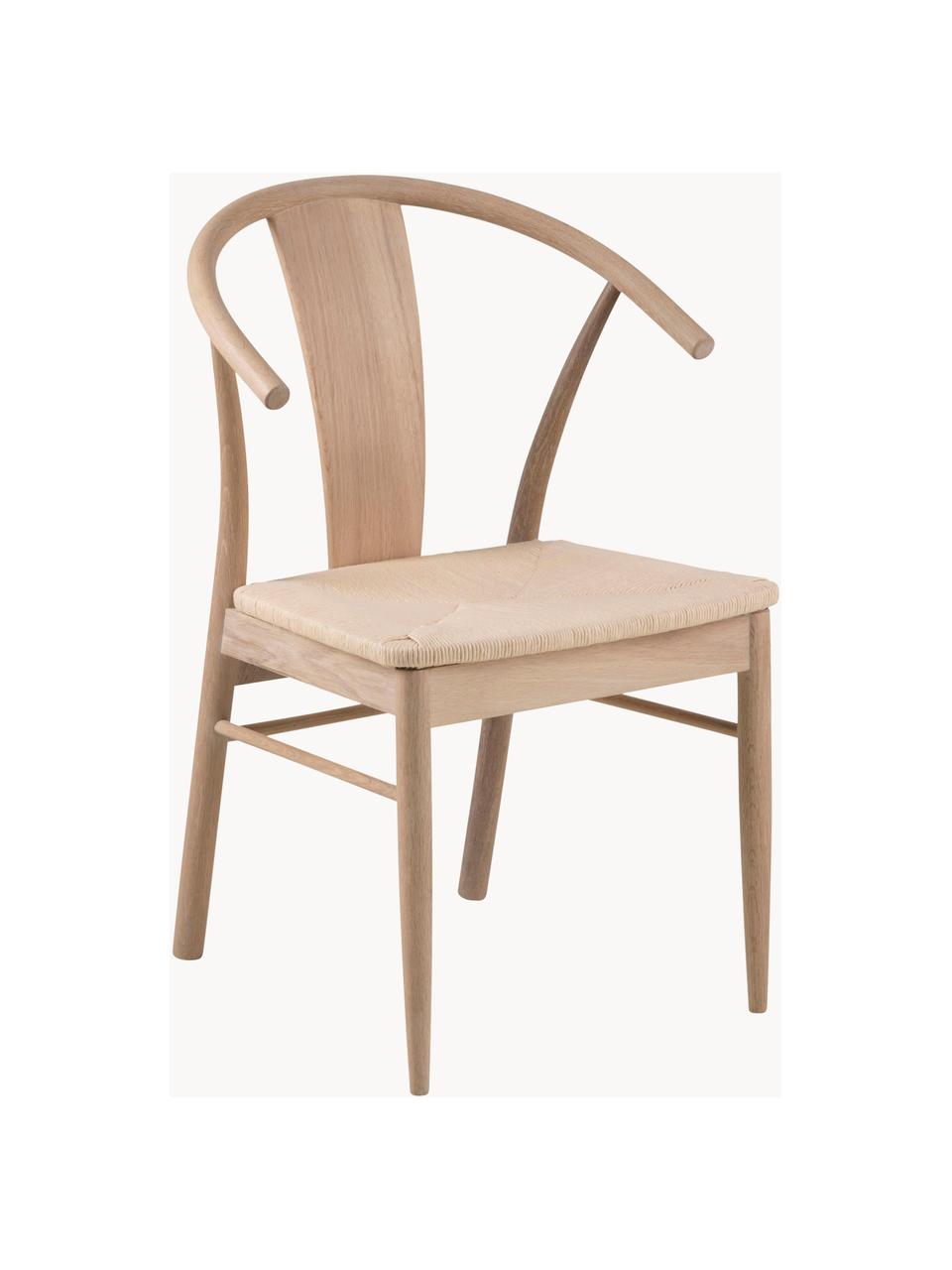 Silla con reposabrazos de madera Janik, Estructura: madera de roble, pigmenta, Asiento: mimbre de junco, Madera de roble, An 54 x F 54 cm