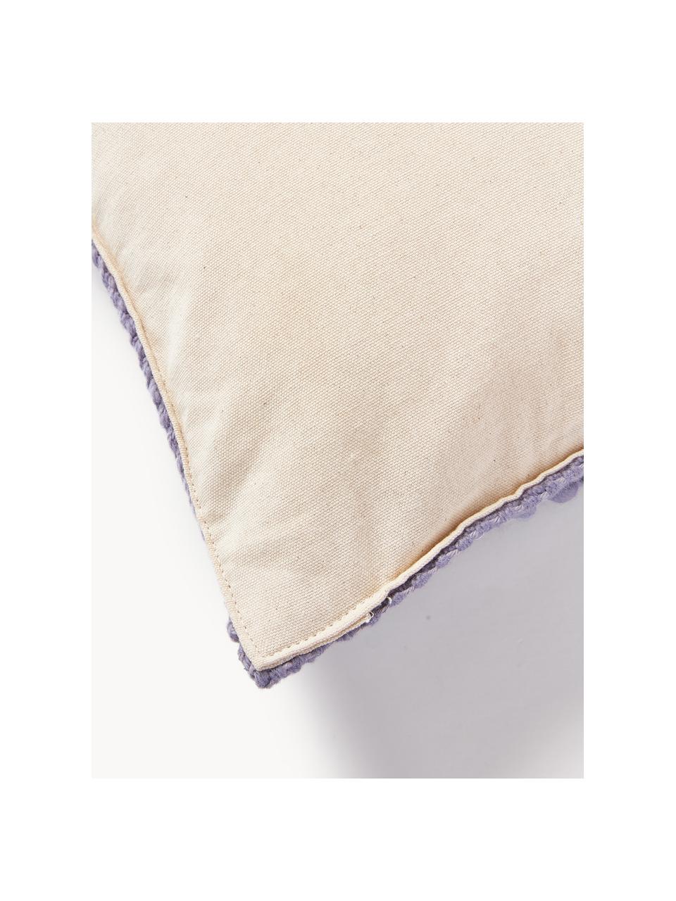 Housse de coussin en laine Loca, Lavande, blanc crème, larg. 50 x long. 50 cm