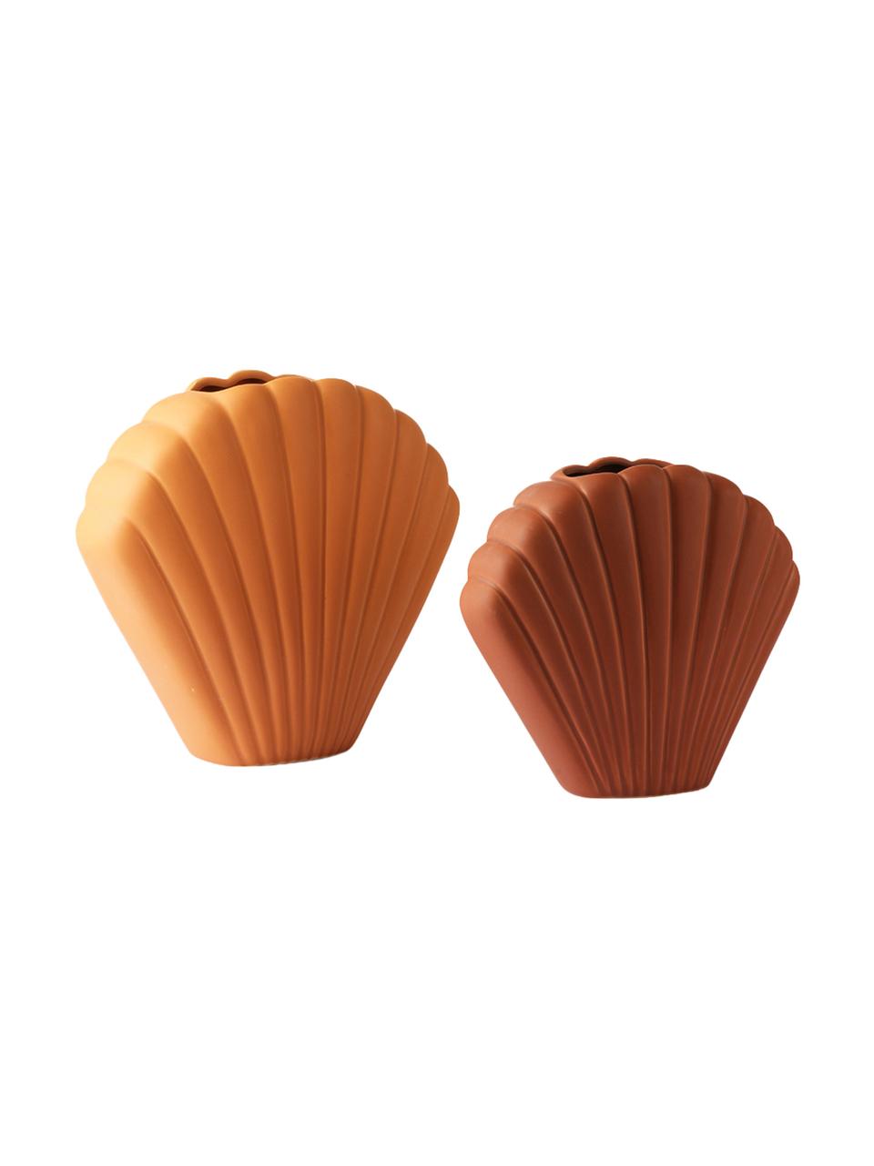 Malá váza z kameniny Shell, Kamenina, Hnědá, Š 18 cm, V 20 cm