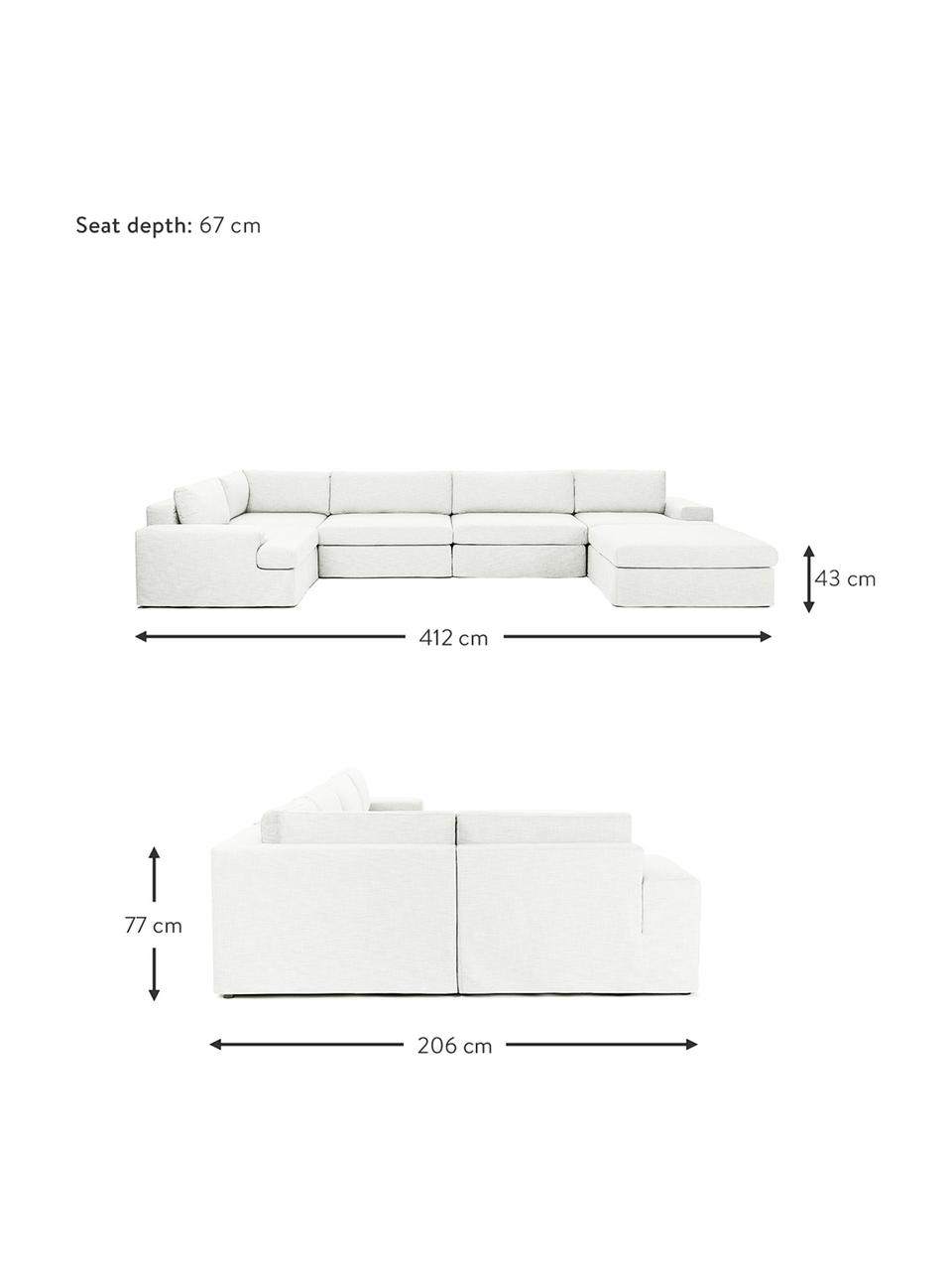 Sofá rinconera modular Russell, Funda: 100% algodón Alta resiste, Tapizado: relleno de espuma, Estructura: madera contrachapada de p, Patas: plástico, Tejido blanco crema, An 412 x Al 77 cm