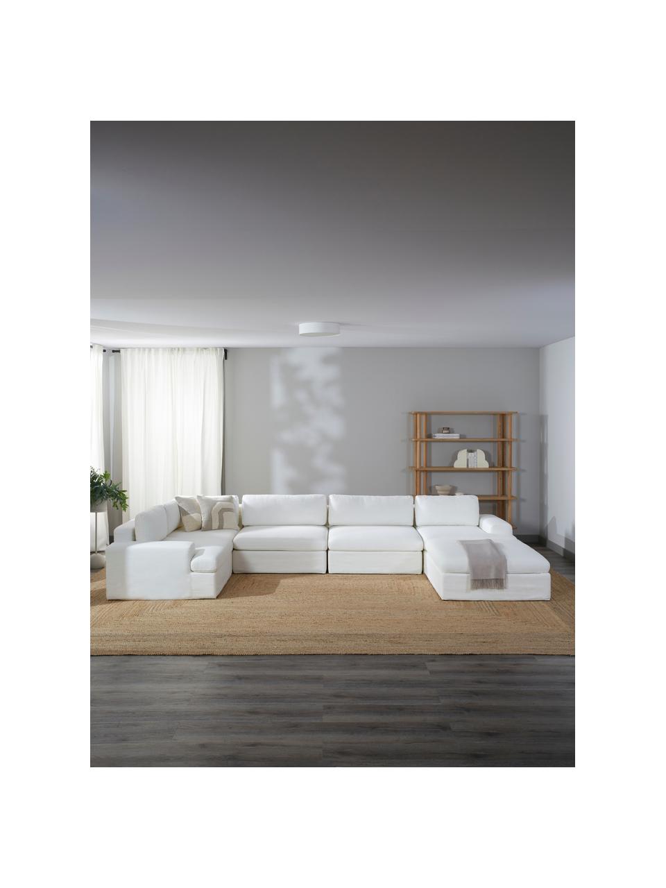 Modulaire woonlandschap Russel in wit, Bekleding: 100% katoen Met 50.000 sc, Frame: massief grenen FSC-gecert, Poten: kunststof, Stof wit, B 412 x H 77 cm