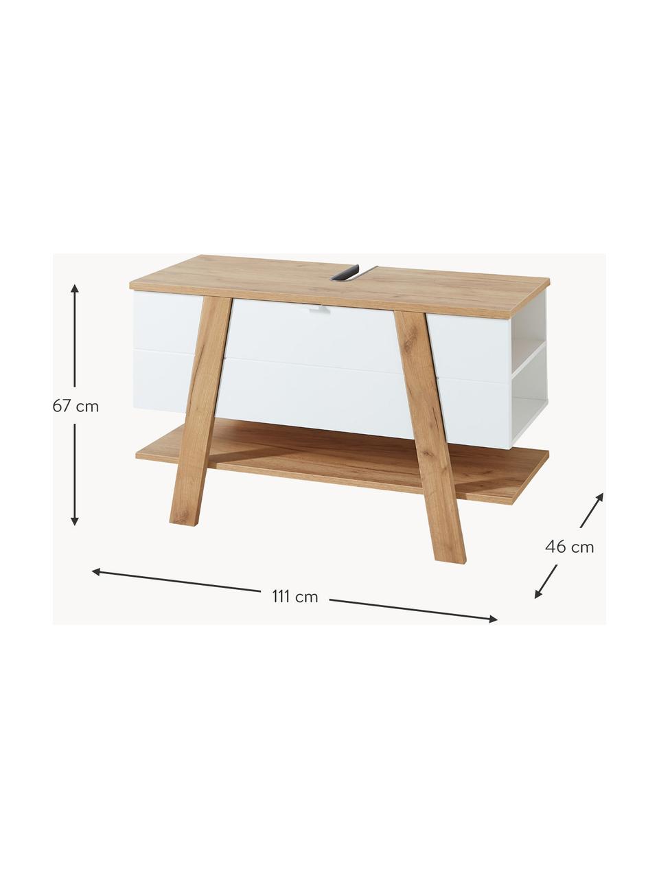 Waschbeckenunterschrank Rodrigo, B 111 cm, Gestell: Spanplatte mit Melaminhar, Korpus: Spanplatte, melaminbeschi, Front: Mitteldichte Holzfaserpla, Weiß, Eichenholz-Optik, B 111 x H 67 cm