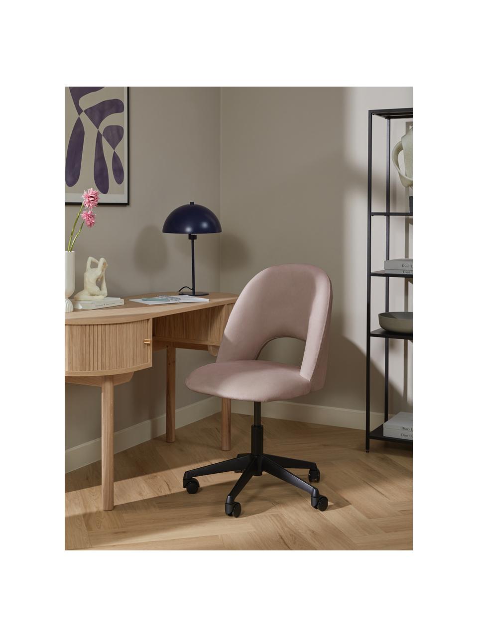 Chaise de bureau en velours Rachel, hauteur ajustable, Velours vieux rose, larg. 65 x prof. 66 cm