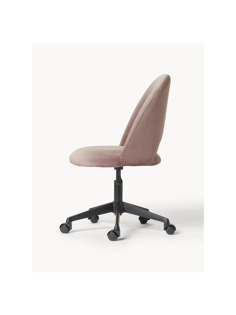 Chaise de bureau en velours Rachel, hauteur ajustable, Velours vieux rose, larg. 65 x prof. 66 cm