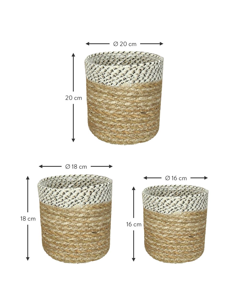 Plantenpot Sola van zeegras, 3 stuks, Zeegras, Zeegras, wit, zwart, Set met verschillende formaten