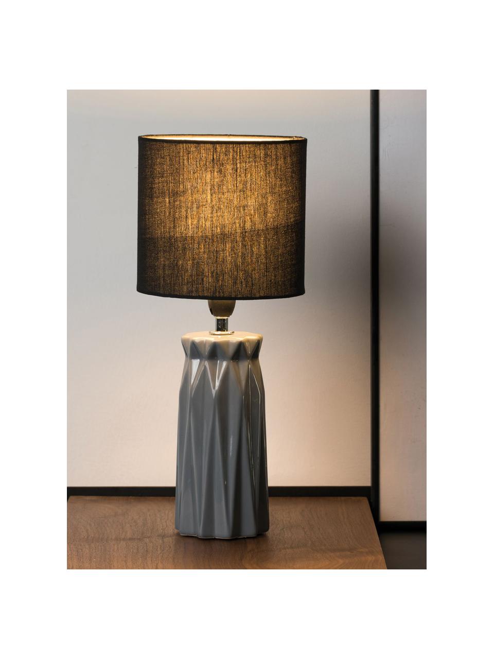 Lampada da comodino Glossy Glow, Paralume: tessuto, Base della lampada: ceramica, Grigio, nero, Ø 18 x Alt. 37 cm