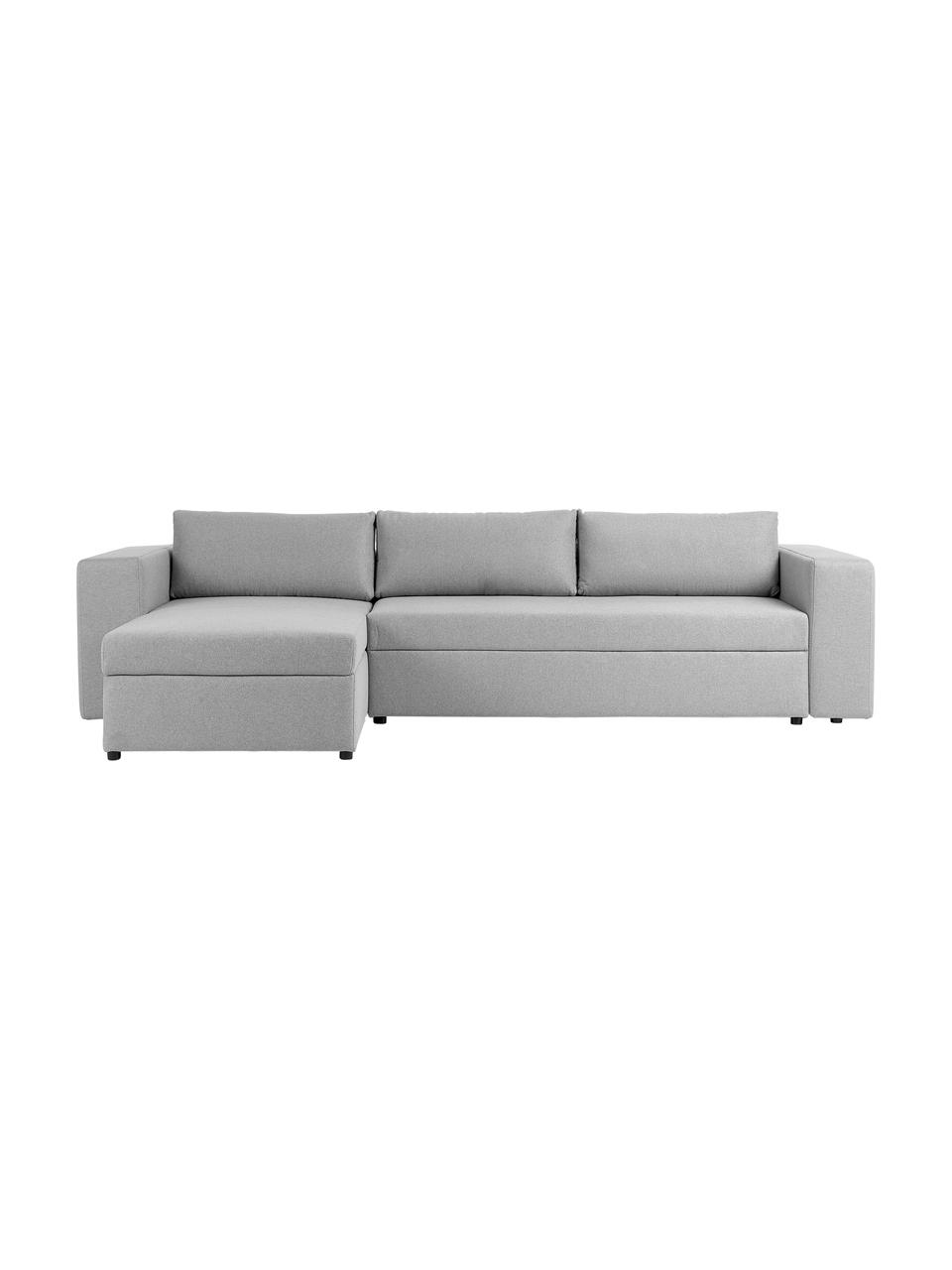 Grote slaapbank Noah met opbergruimte, Bekleding: polyester, Frame: grenenhout, Frame: massief beukenhout, FSC-g, Poten: kunststof, Geweven stof lichtgrijs, B 343 x D 180 cm, hoekdeel links