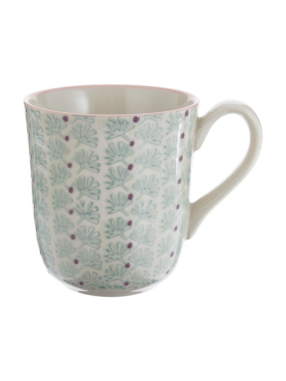Tasses maison de campagne Maya, 3 élém., Grès cérame, Blanc crème, vert, lilas, rose, Ø 9 x haut. 10 cm, 360 ml