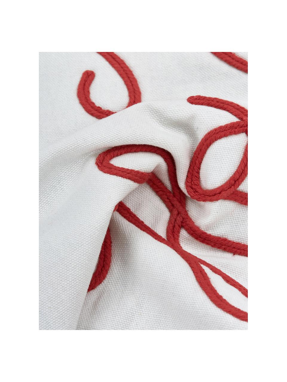 Dwustronna poszewka na poduszkę z haftem Santa, 100% bawełna, Beżowy, czerwony
 Wykończenie brzegów: czerwony, S 30 x D 50 cm