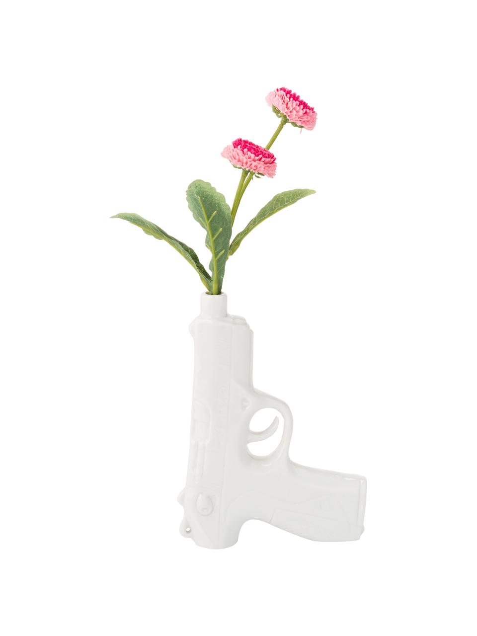 Klein design vaasje Gun gemaakt van porselein, Geglazuurd porselein, Wit, B 12 x H 17 cm
