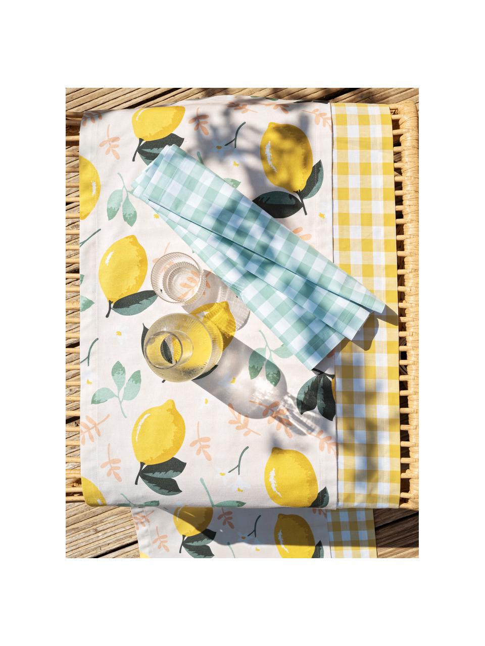 Bavlněný stolní běhoun s motivem citronů Lemon, Béžová, žlutá, zelená