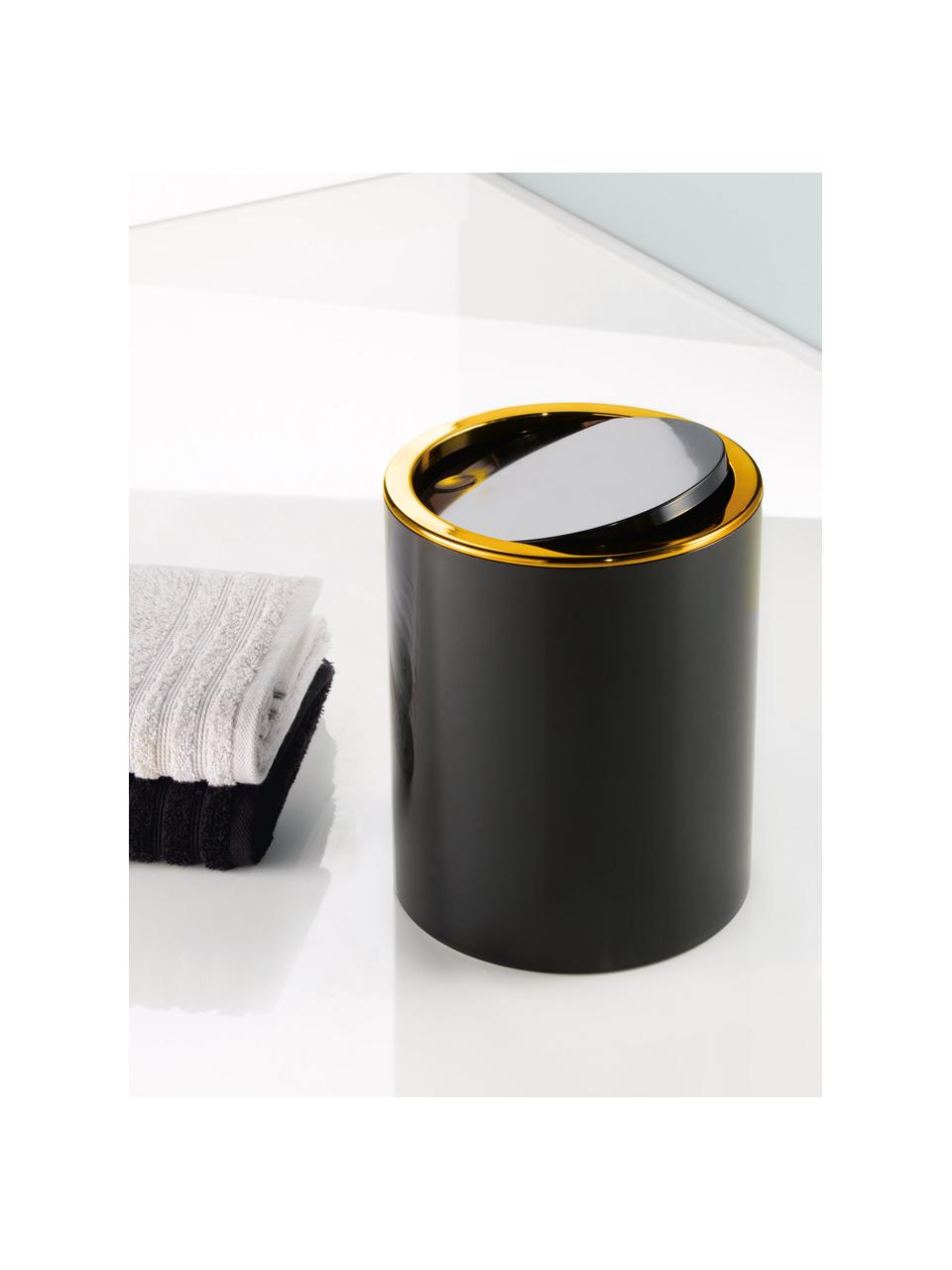 Papelera con tapadera abatible Golden Clap, Plástico, Negro, 5 L