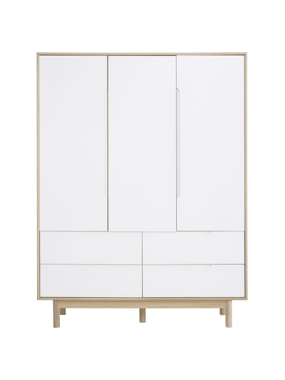 Armoire scandinave 3 portes blanche Cassy, Blanc, larg. 148 x haut. 195 cm