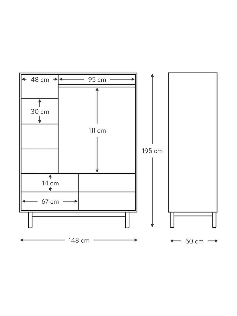 Šatní skříň Cassy, Světlé dřevo, bílá, Š 148 cm, V 195 cm