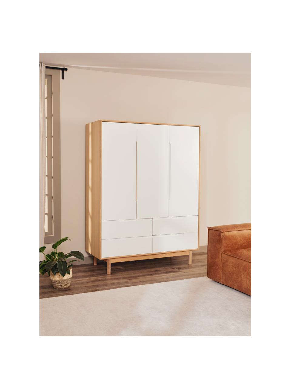 Šatníková skriňa Cassy, 3-dverová, Svetlé drevo, biela, Š 148 x V 195 cm