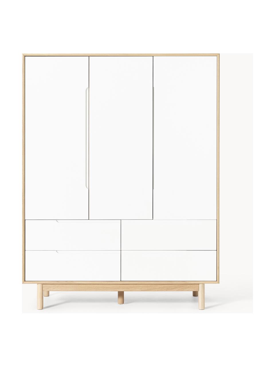 Armoire Cassy, 3 portes, Bois de chêne, blanc, larg. 148 x haut. 195 cm