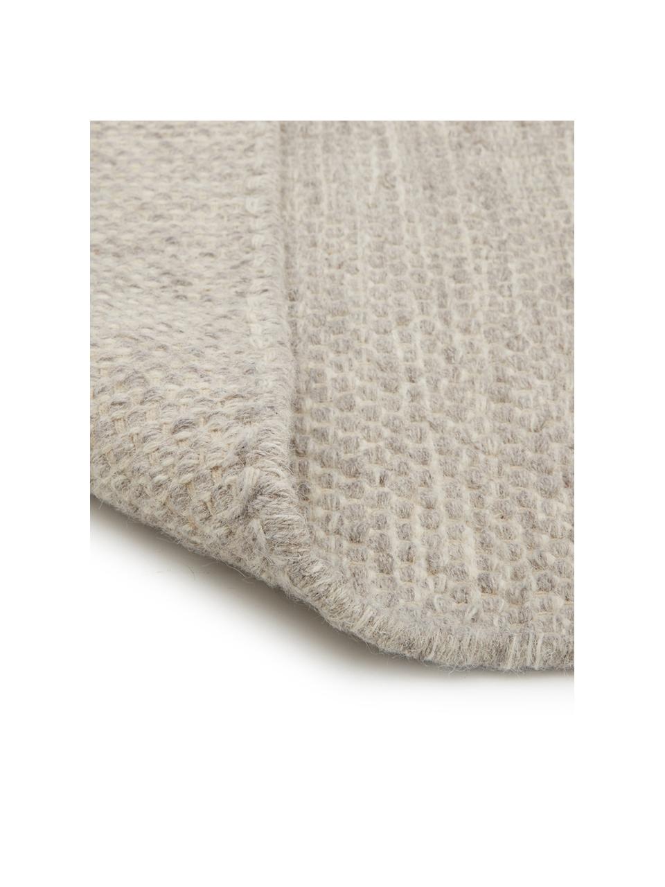 Handgewebter Wollläufer Asko, meliert, Flor: 90 % Wolle, 10 % Baumwoll, Grau, B 80 x L 250 cm