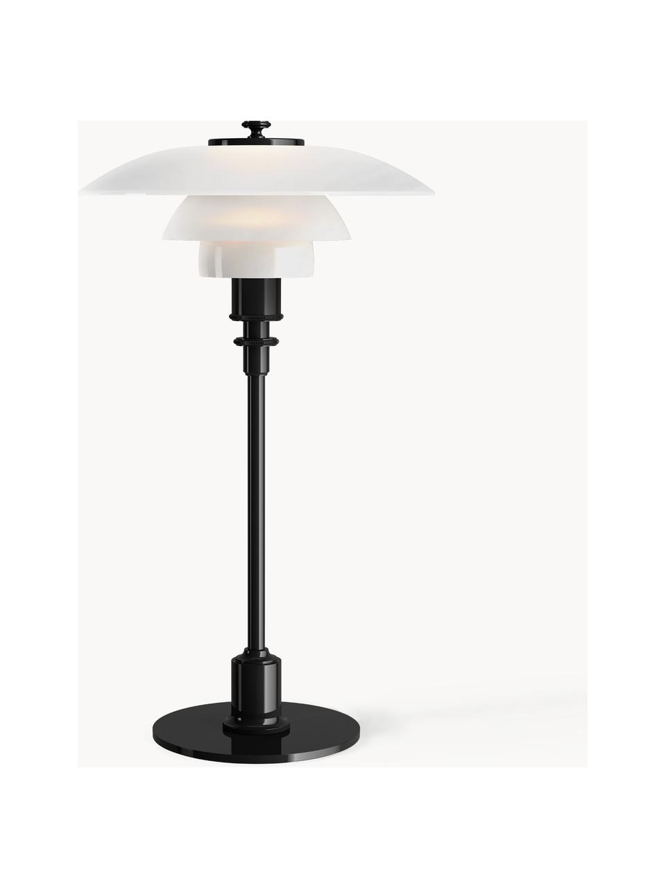 Lampa stołowa ze szkła dmuchanego PH 2/1, Stelaż: mosiądz metalizowany, Biały matowy, czarny błyszczący, Ø 20 x 36 cm