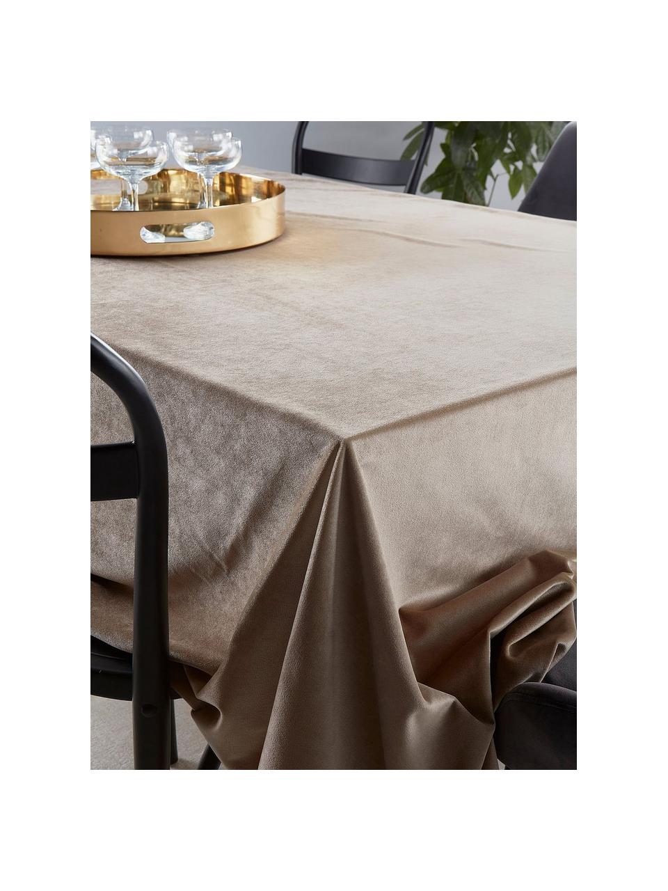 Fluwelen tafelkleed Nicole in beige, 100% polyester fluweel, Beige, Voor 4 - 6 personen (B 140 x L 200 cm)