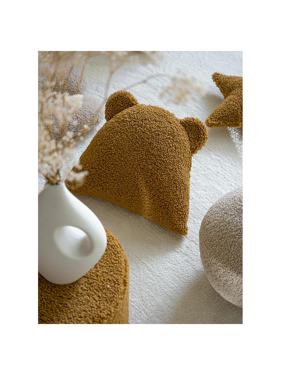Teddy-Kuschelkissen Bear, Bezug: Teddy (100 % Polyester), Senfgelb, B 40 x L 37 cm