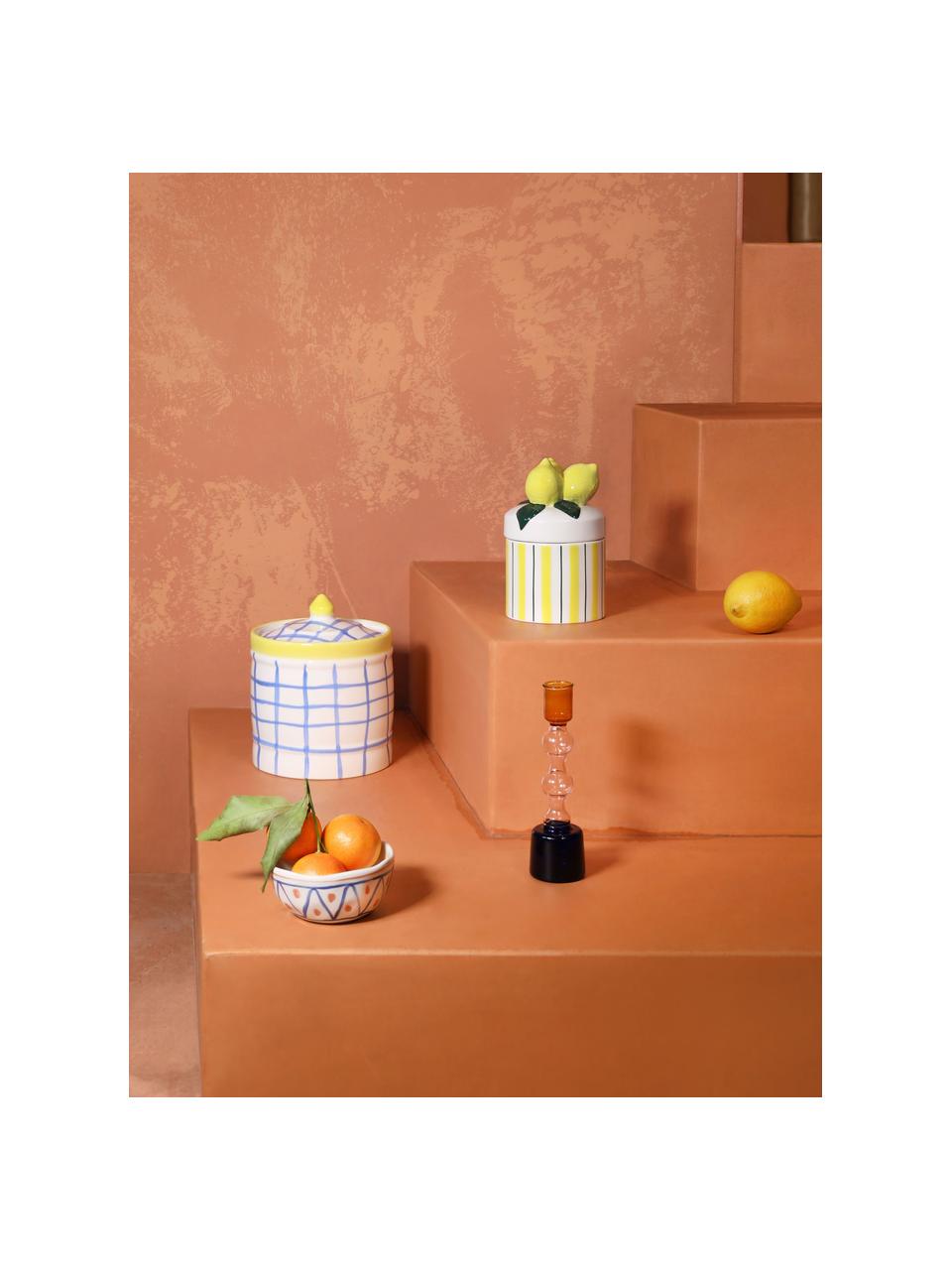 Bunt bemalte Schälchen Rafika im marokkanischen Design, 4er-Set, Steingut, Weiß, Blau, Orange, Gelb, Ø 11 cm