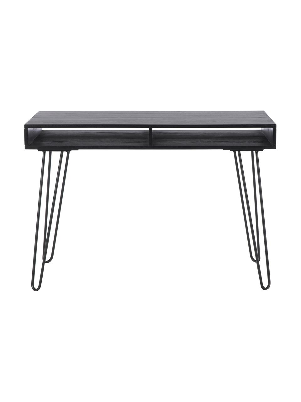 Scrivania in legno massiccio e metallo Tova, Gambe: metallo verniciato a polv, Legno di mango laccato nero, Larg. 110 x Prof. 60 cm