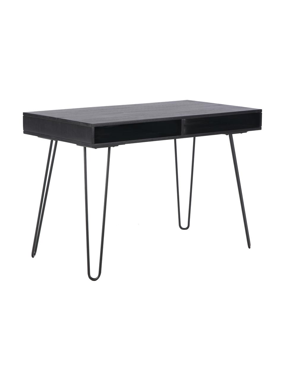 Bureau bois massif et métal Tova, Bois de manguier noir laqué, larg. 110 x prof. 60 cm