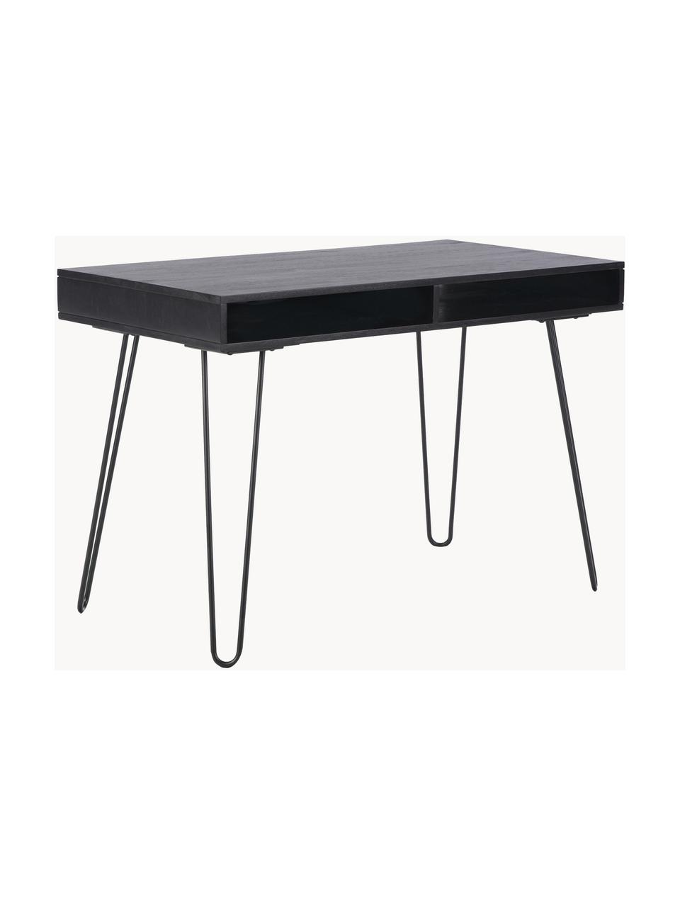 Bureau en manguier et métal Tova, Manguier laqué, noir, larg. 110 x prof. 60 cm