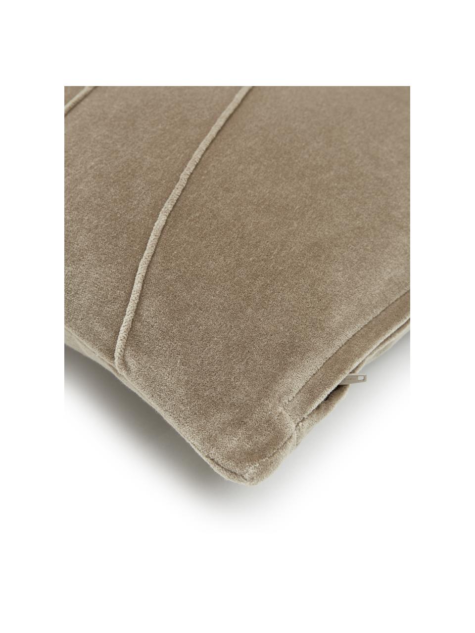 Poduszka z aksamitu z wypełnieniem Pintuck, Tapicerka: 55% rayon, 45% bawełna, Taupe, S 45 x D 45 cm