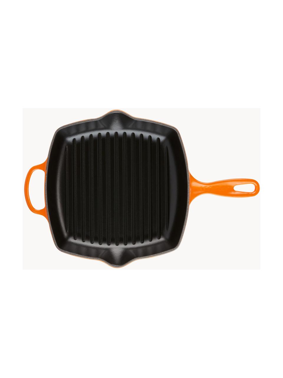 Vierkante grillpan Signature Collection uit gietijzer met gegroefde structuur, Geëmailleerd ijzer, Oranjetinten, B 44 x H 5 cm