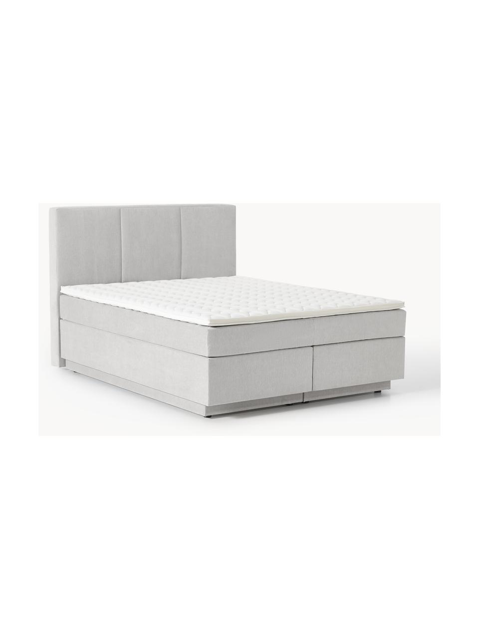 Boxspringbett Oberon mit Stauraum, Bezug: 100 % Polyester Der strap, Matratze: 5-Zonen-Taschenfederkern, Füße: Kunststoff Dieses Produkt, Webstoff Hellgrau, B 140 x L 200 cm, Härtegrad H2