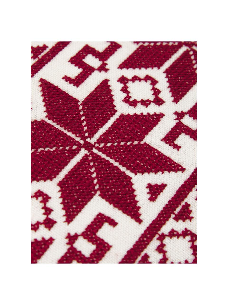 Housse de coussin 45x45 brodée à motif norvégien Orkney, 100 % coton, Rouge, blanc crème, larg. 45 x long. 45 cm