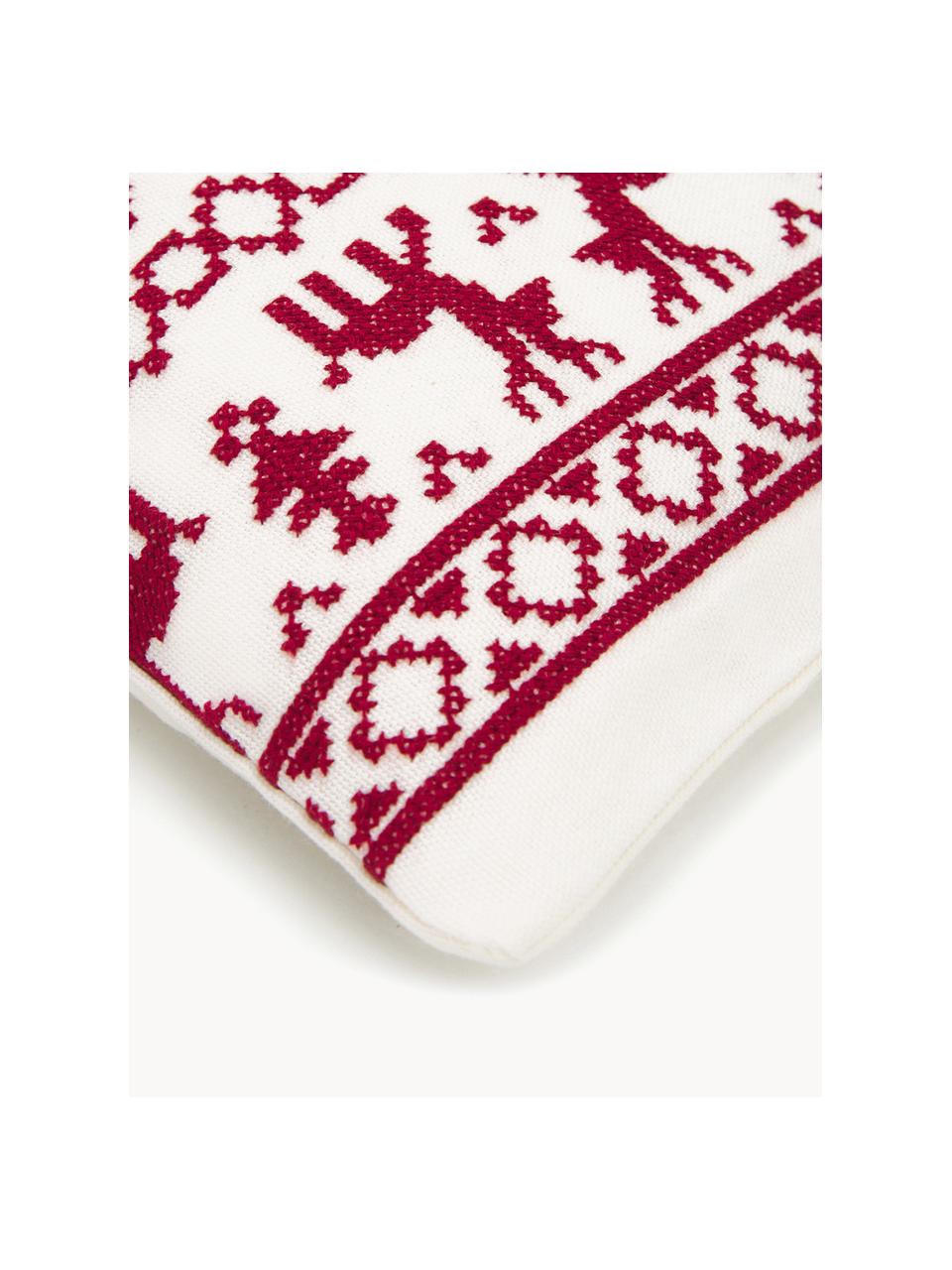 Vyšívaný povlak na polštář s norským vzorem Orkney, 100 % bavlna, Červená, krémově bílá, Š 45 cm, D 45 cm