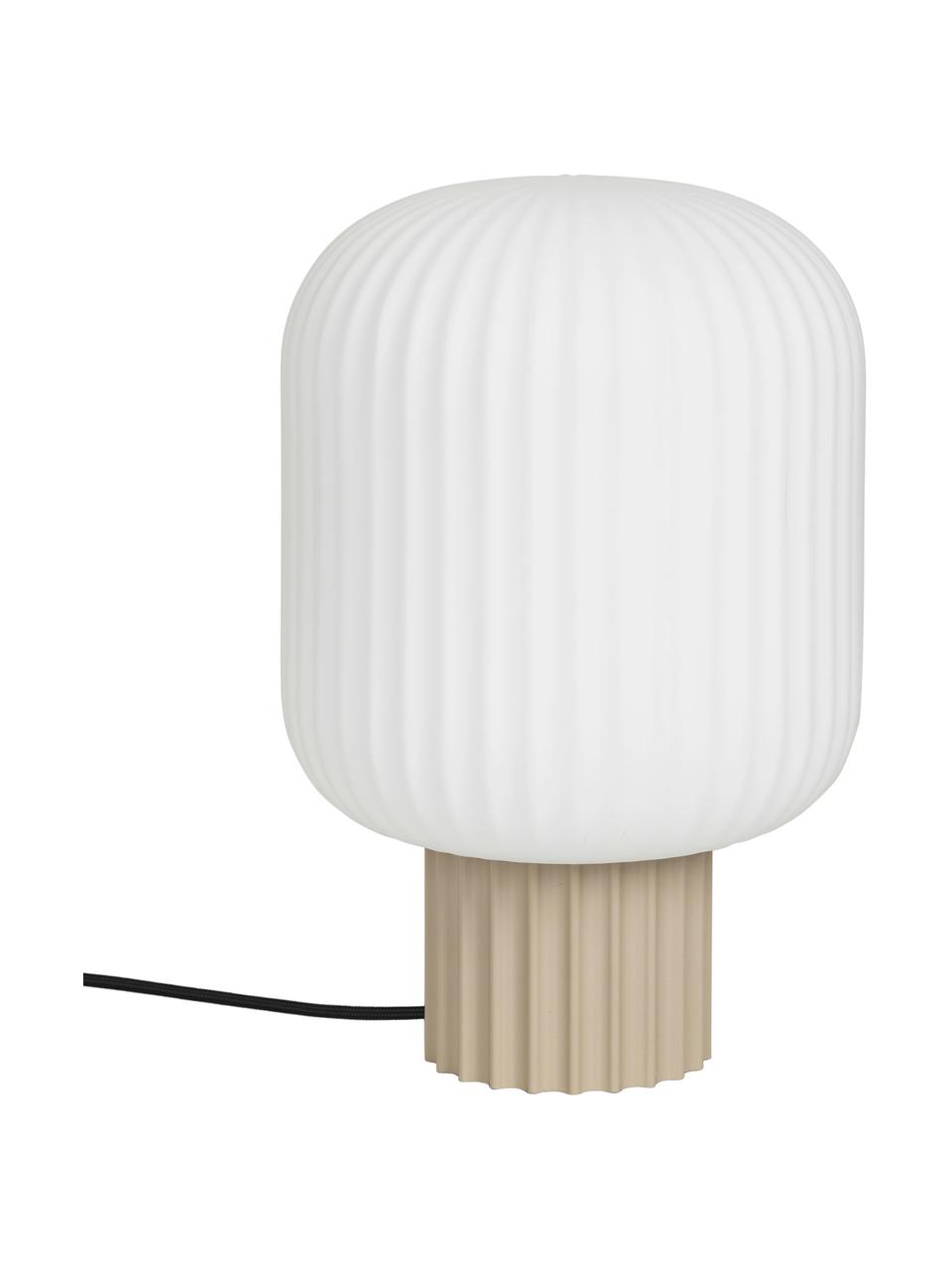 Kleine Scandi tafellamp Lolly van glas, Lampenkap: opaalglas, Lampvoet: gecoat metaal, Wit, beige, Ø 20 x H 30 cm