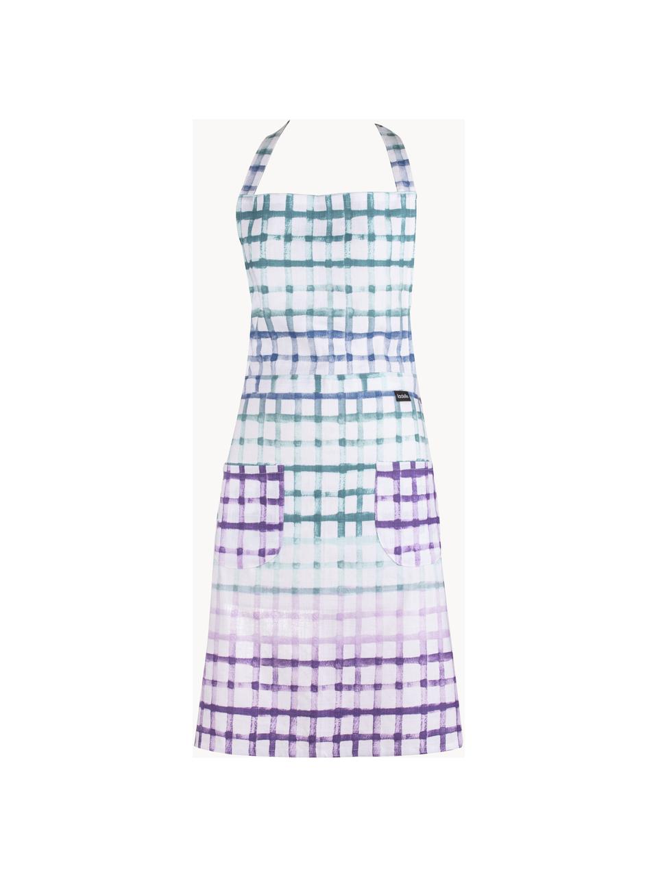 Grembiule a quadri Trinny, 100% cotone, Bianco, viola, blu, Larg. 78 x Lung. 68 cm