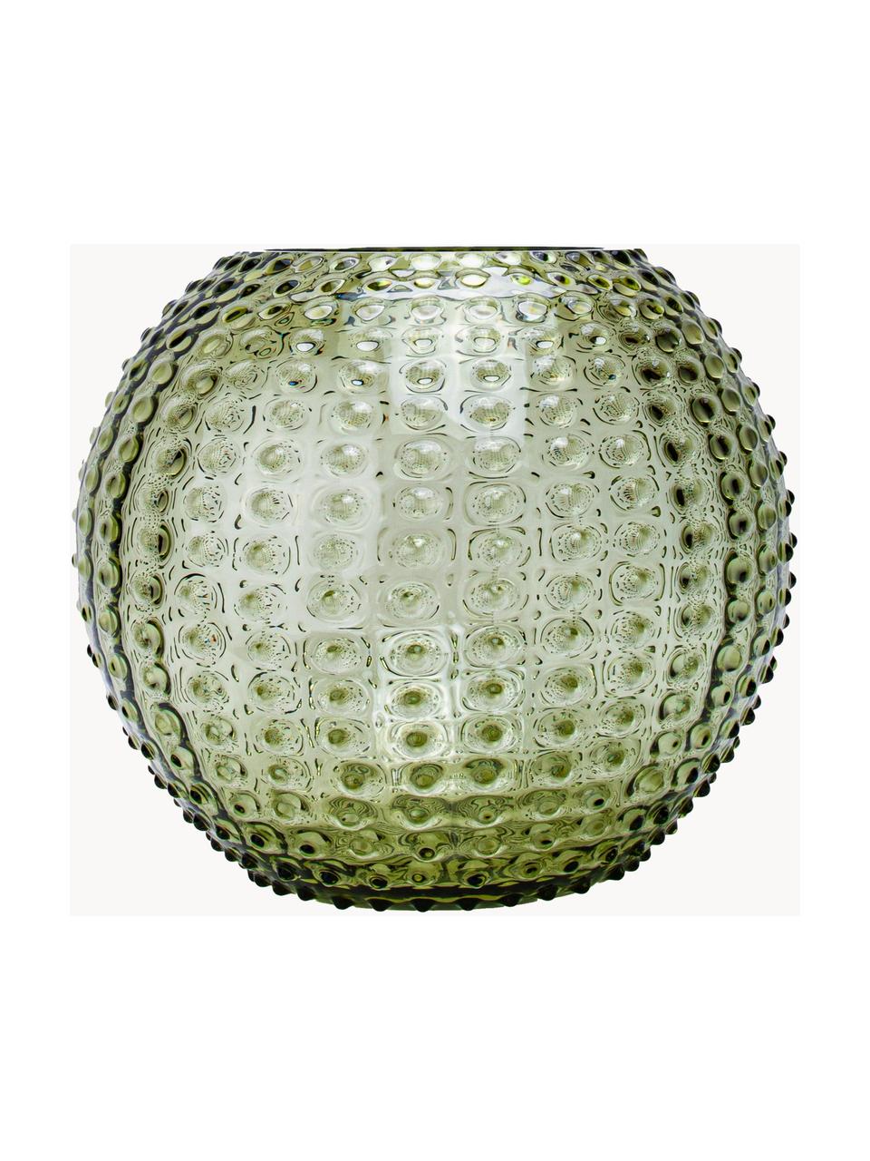 Ručne vyrobená váza s reliéfom Hobnail Globe, V 17 cm, Sklo, Olivovozelená, Ø 25 x V 22 cm