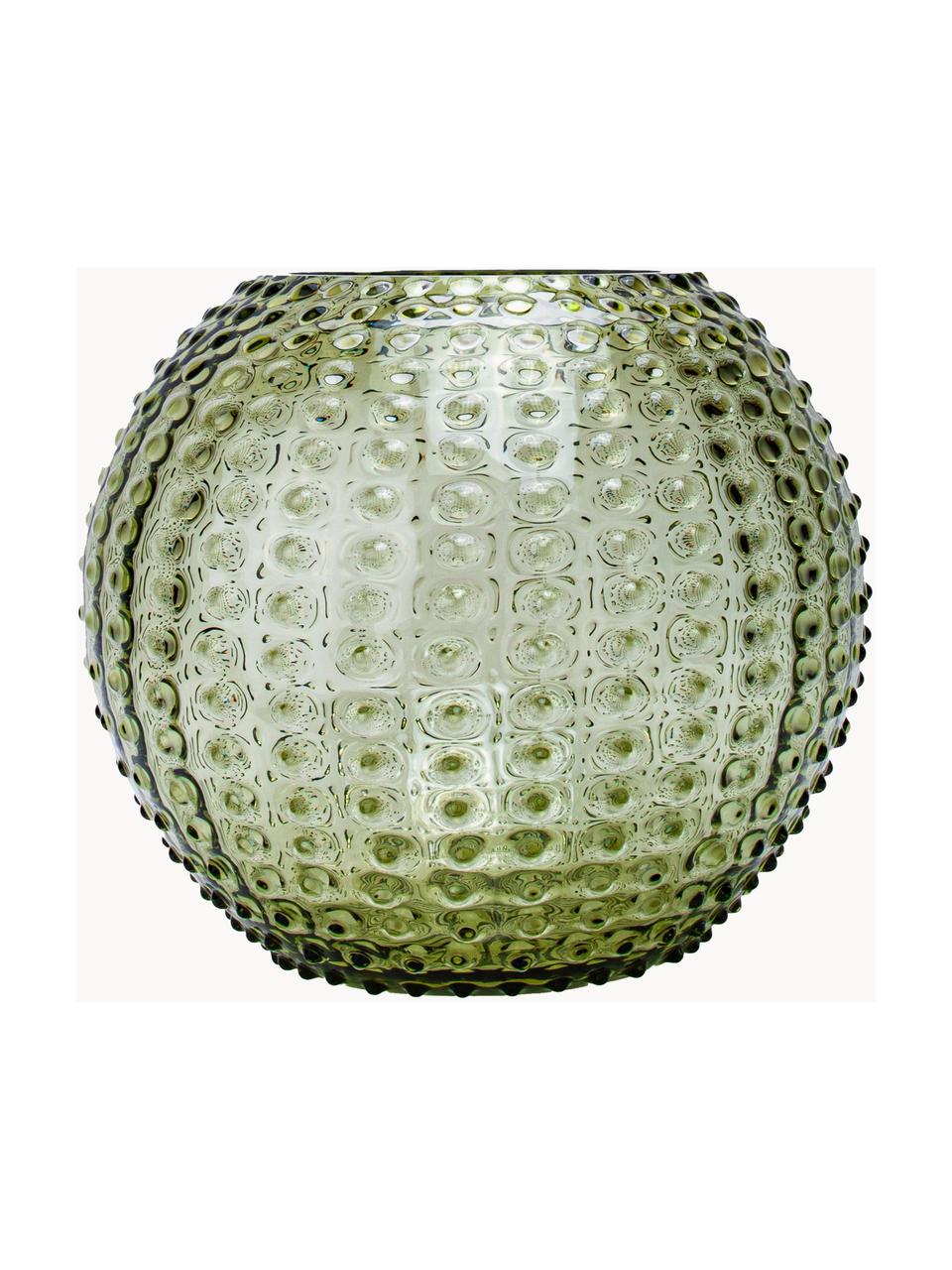 Vase artisanal avec structure cloutée Hobnail Globe, haut. 17 cm, Verre, Vert olive, Ø 25 x haut. 22 cm