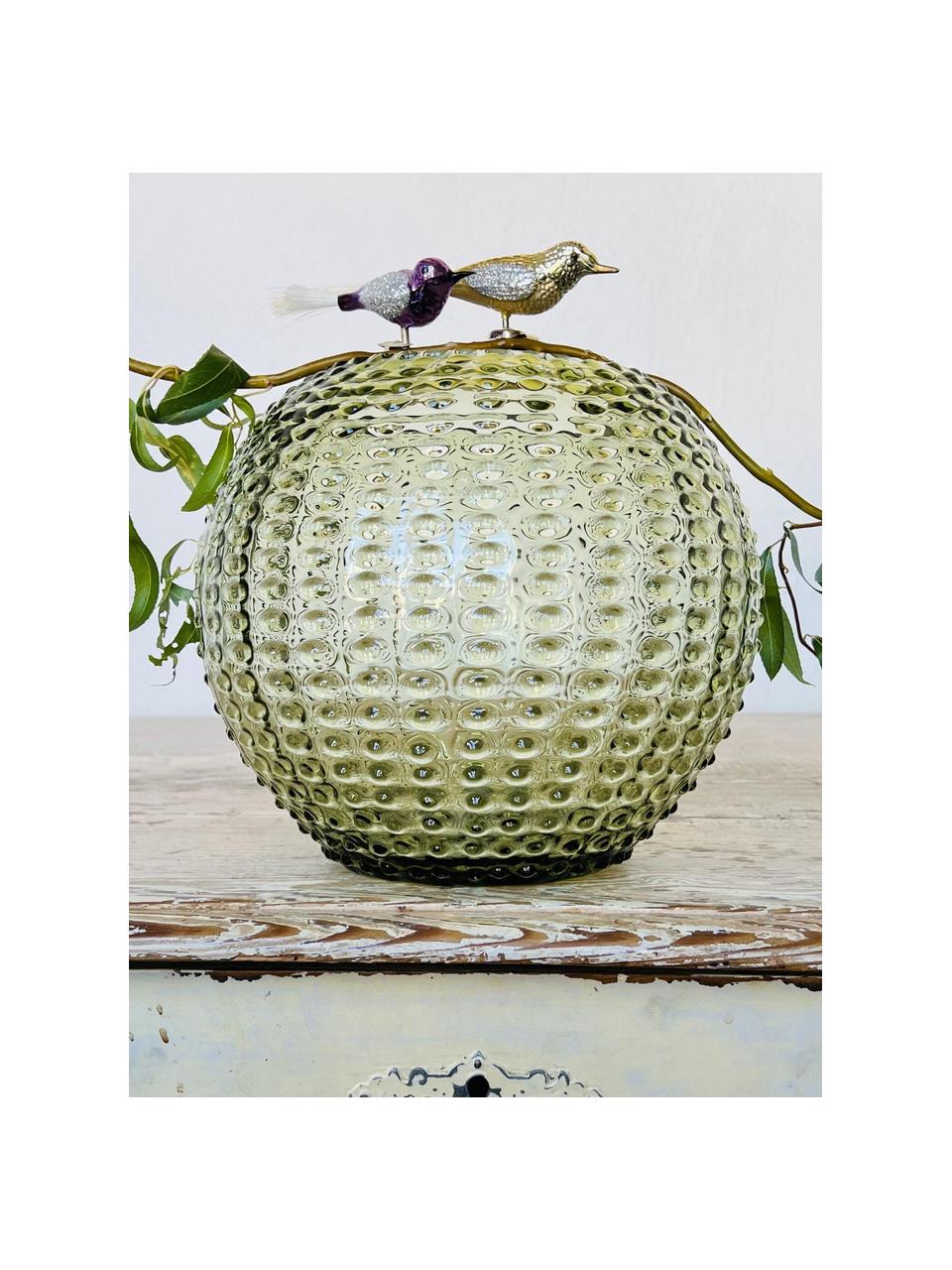 Ručně vyrobená váza s reliéfem Hobnail Globe, V 17 cm, Sklo, Olivově zelená, Ø 25 cm, V 22 cm