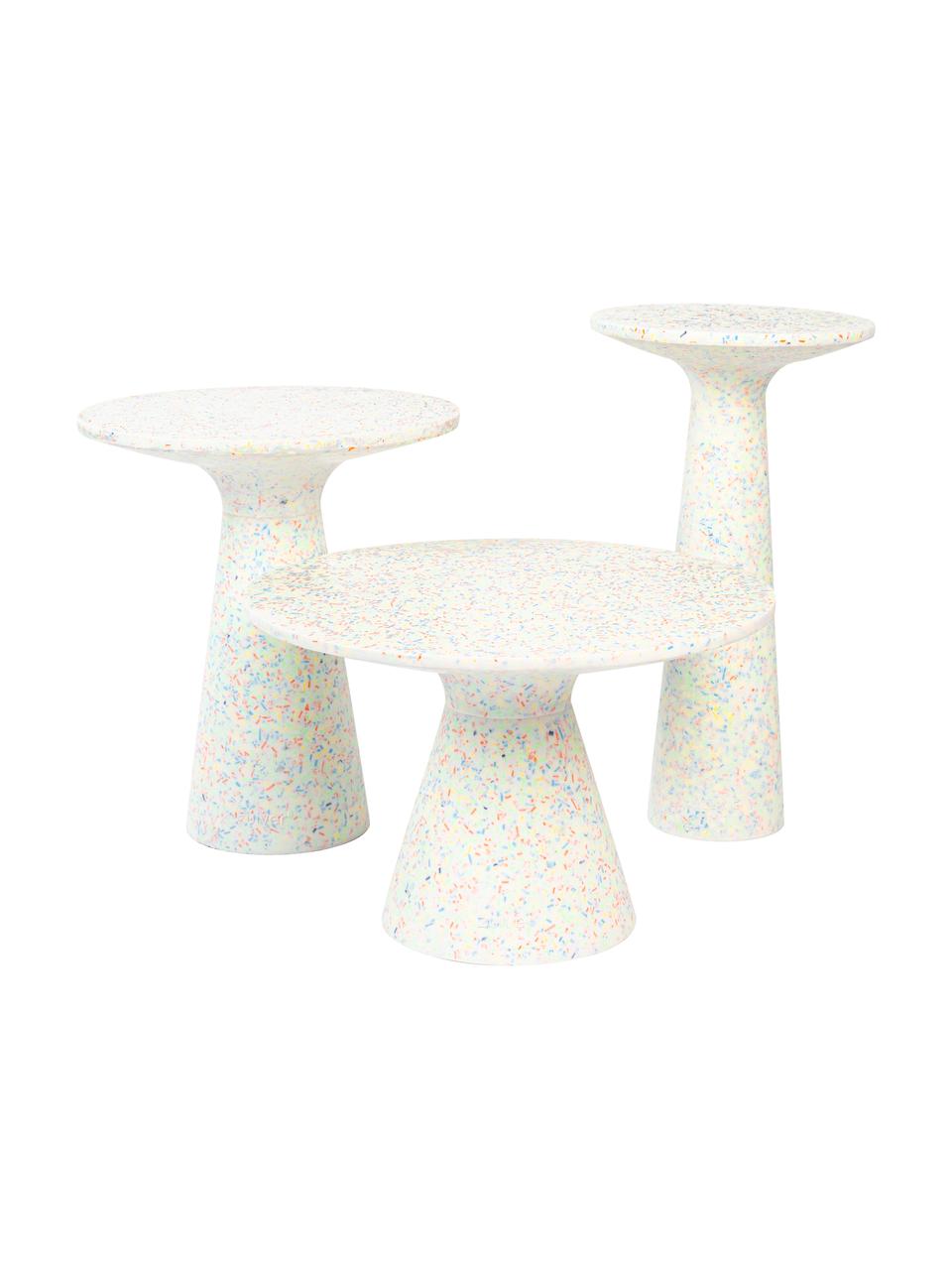 Runder Garten-Beistelltisch Victoria mit recyceltem Kunststoff, Terrazzo, recycelter Kunststoff, Polyresin, Weiß, Mehrfarbig, Ø 40 x H 45 cm