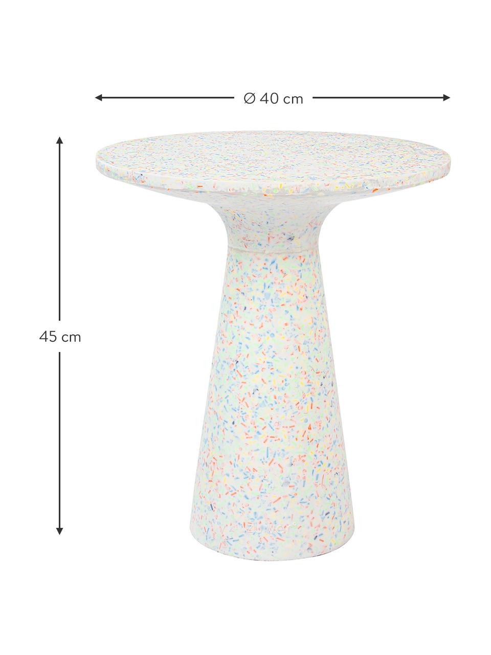 Okrúhly záhradný pomocný stolík Victoria, Terrazzo, recyklovaný plast, polyresin, Biela, viacfarebná, Ø 40 x V 45 cm