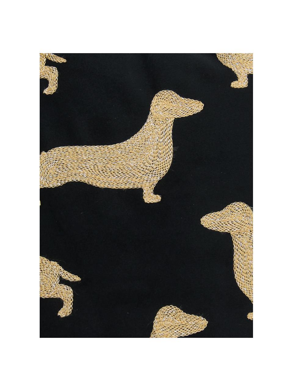 Besticktes Samt-Kissen Dachshund, mit Inlett, Bezug: Polyestersamt, Schwarz, Goldfarben, B 45 x L 45 cm