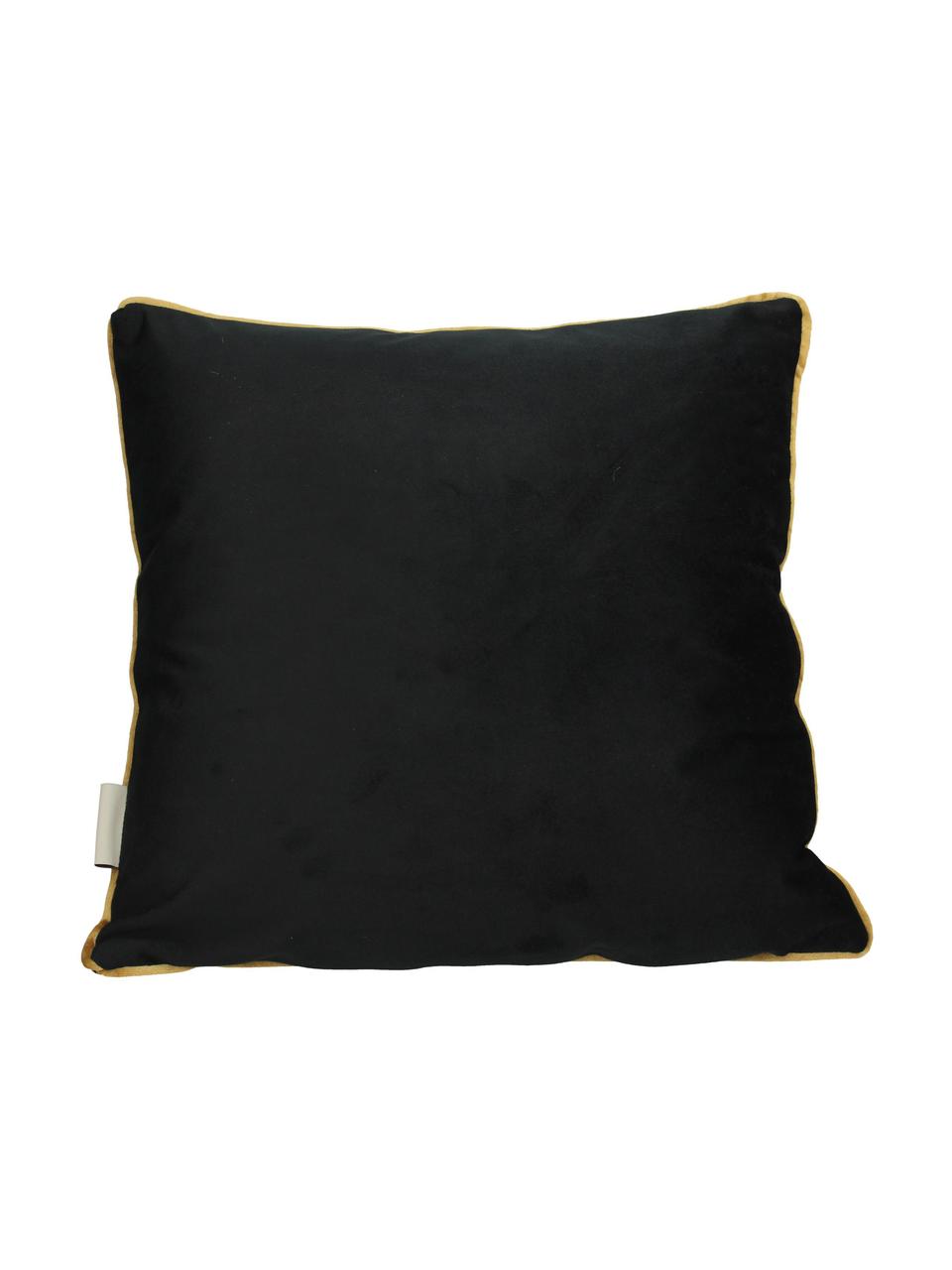 Cojín de terciopelo bordado Dachshund, con relleno, Funda: terciopelo de poliéster, Negro, dorado, An 45 x L 45 cm