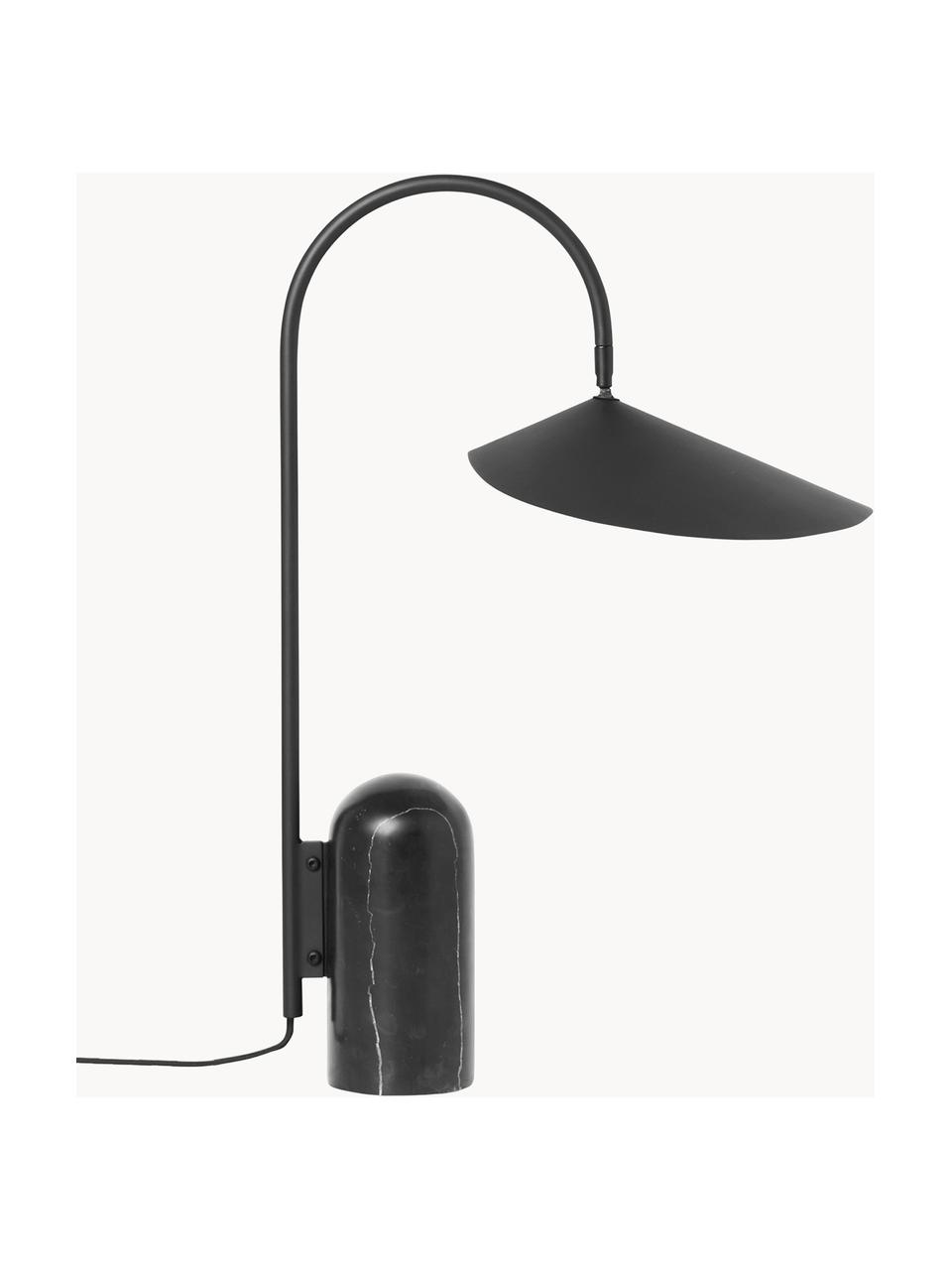 Grosse Tischlampe Arum mit Marmorfuss, verstellbar, Lampenschirm: Aluminium, pulverbeschich, Gestell: Eisen, pulverbeschichtet, Schwarz, marmoriert, B 34 x H 50 cm