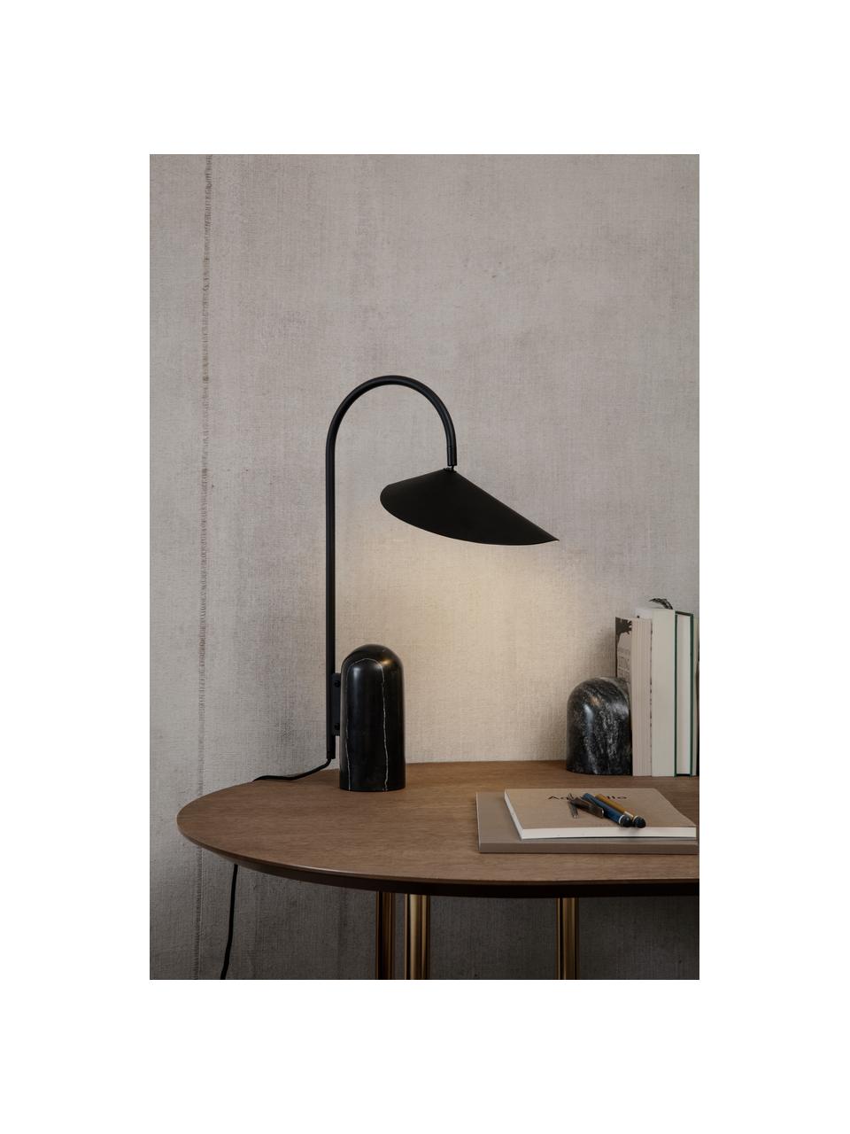 Lampa stołowa z marmurową podstawą Arum, Stelaż: żelazo malowane proszkowo, Czarny, marmurowy, S 34 x W 50 cm