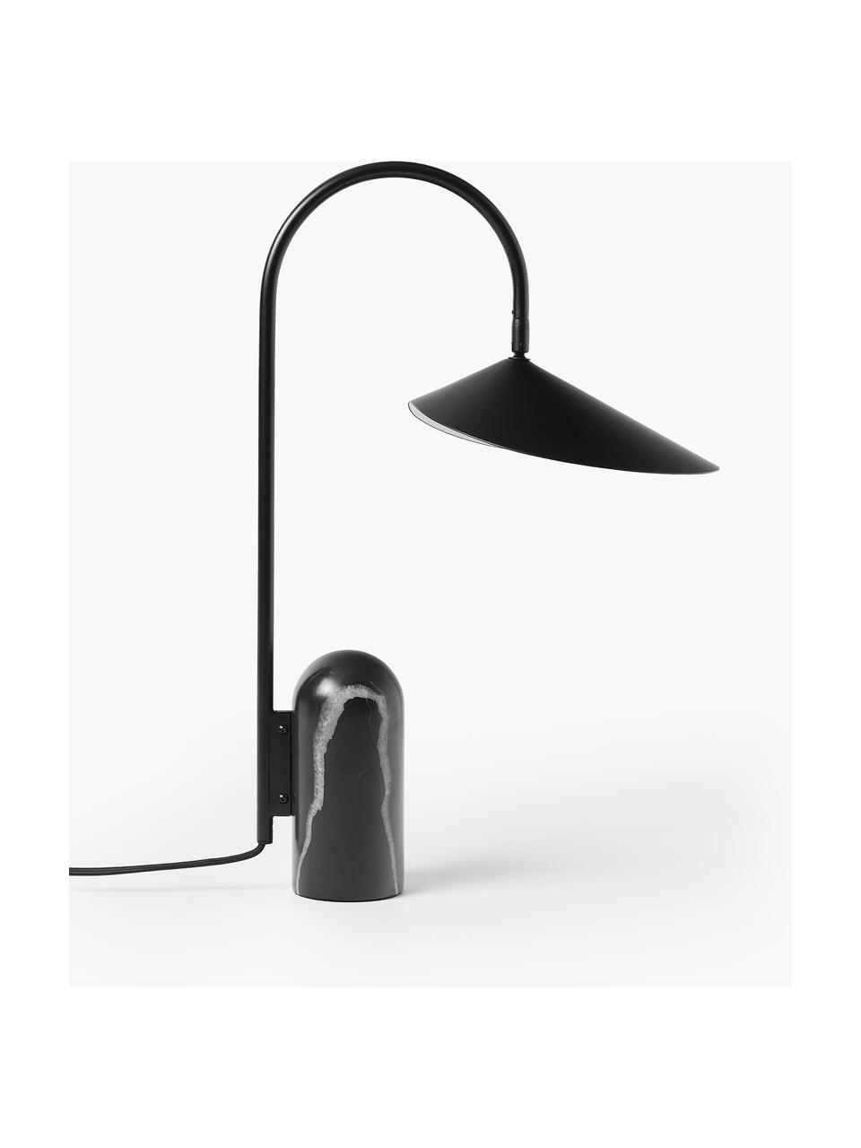 Lampa stołowa z marmurową podstawą Arum, Stelaż: żelazo malowane proszkowo, Czarny, marmurowy, S 34 x W 50 cm