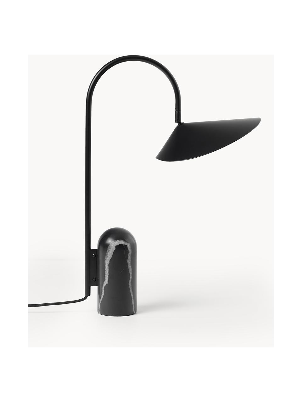 Lampa stołowa z marmurową podstawą Arum, Stelaż: żelazo malowane proszkowo, Czarny, marmurowy, S 34 x W 50 cm